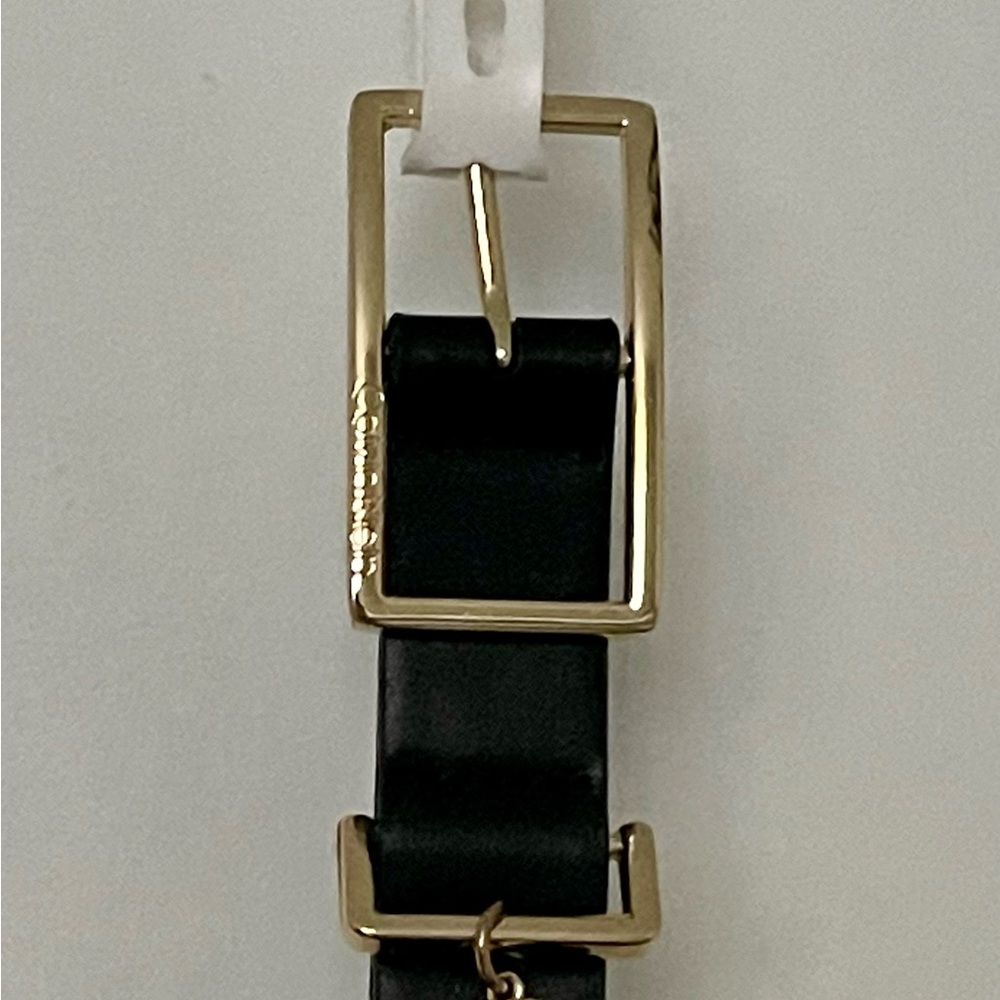 Elegant Black Leather Belt with Gold Buckle